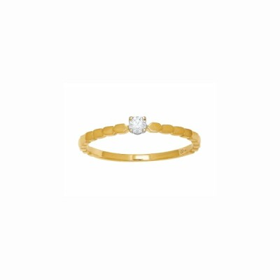 Bague solitaire corps perle en or jaune et diamant