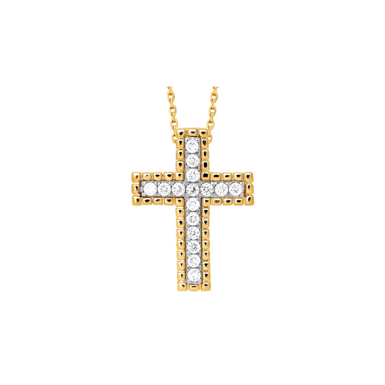 Pendentif croix en or jaune et diamants