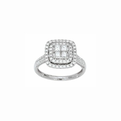 Bague carrée diamants corps serti en or blanc et diamants