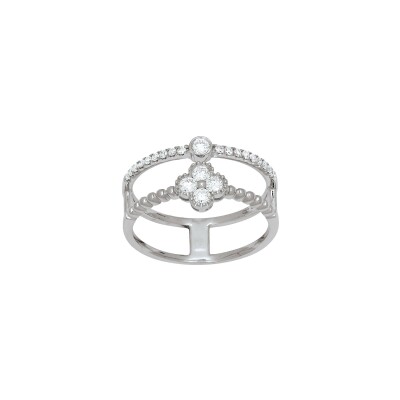 Bague 2 rangs fleur et solitaire Cookson Clal en or blanc et diamants