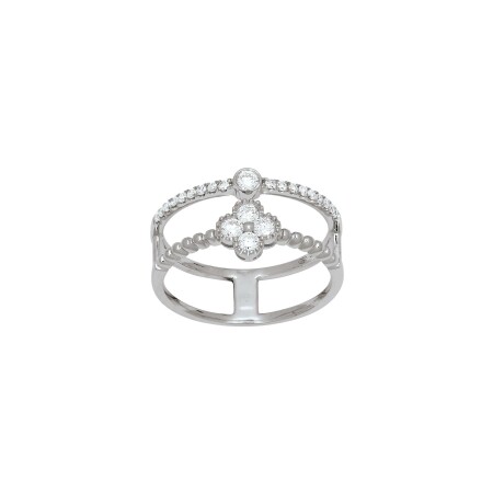 Bague 2 rangs fleur et solitaire Cookson Clal en or blanc et diamants