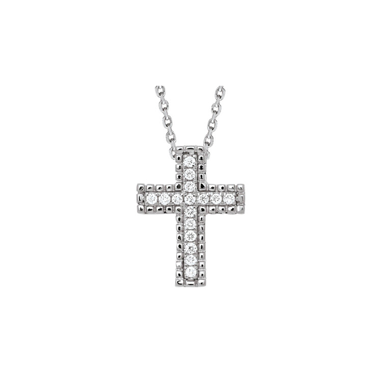 Pendentif croix en or blanc et diamants