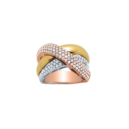 Bague en or jaune, or rose, or blanc et diamants, taille 54