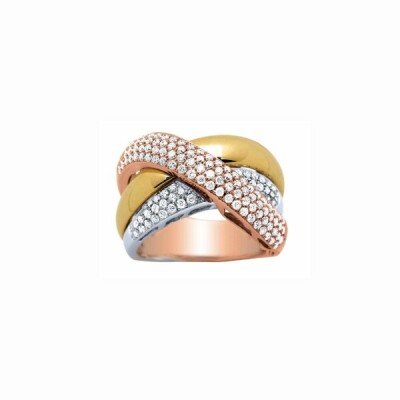 Bague croisée diamants en or blanc, or jaune, or rose et diamants