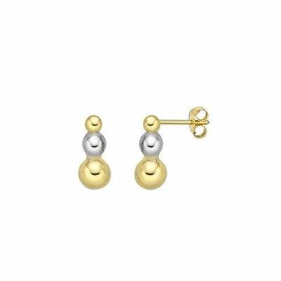 Boucles d'oreilles chute boules en or jaune et or blanc