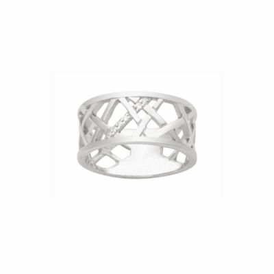 Bague larges motifs géométriques en argent rhodié et oxydes de zirconium