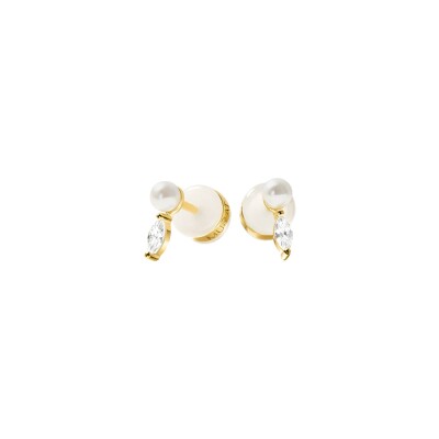 Boucles d'oreilles Murat Sirène en argent doré à l'or, oxydes de zirconium et perle d'imitation