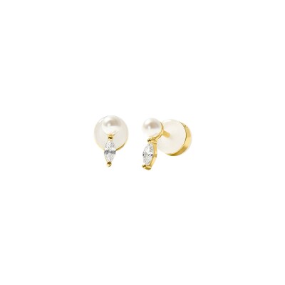 Boucles d'oreilles Murat Sirène en argent doré à l'or, oxydes de zirconium et perle d'imitation