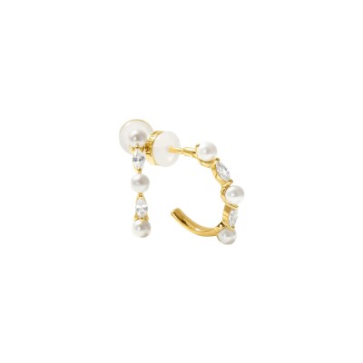 Boucles d'oreilles Murat Sirène en argent doré à l'or, oxydes de zirconium et perle d'imitation