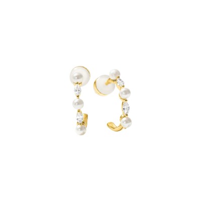 Boucles d'oreilles Murat Sirène en argent doré à l'or, oxydes de zirconium et perle d'imitation