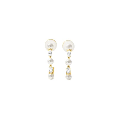 Boucles d'oreilles Murat Sirène en argent doré à l'or, oxydes de zirconium et perle d'imitation