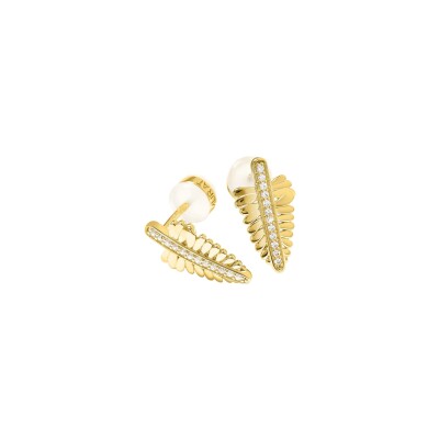 Boucles d'oreilles Murat Les Fougéres en argent doré à l'or et oxydes de zirconium