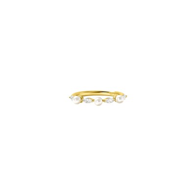 Bague Murat Sirène en argent doré à l'or, oxydes de zirconium et perle d'imitation