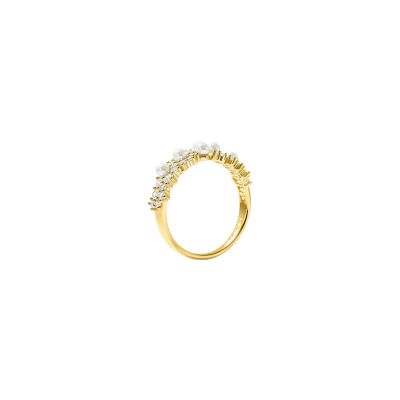 Bague Murat Écume en argent doré à l'or, oxydes de zirconium et perle d'imitation