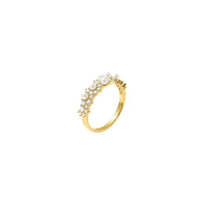 Bague Murat Écume en argent doré à l'or, oxydes de zirconium et perle d'imitation