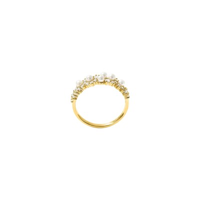 Bague Murat Écume en argent doré à l'or, oxydes de zirconium et perle d'imitation