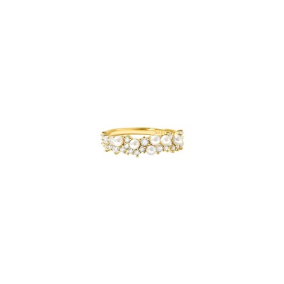 Bague Murat Écume en argent doré à l'or, oxydes de zirconium et perle d'imitation
