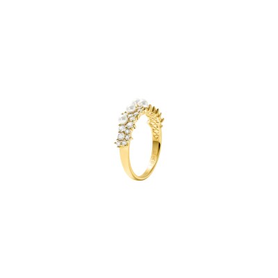 Bague Murat Écume en argent doré à l'or, oxydes de zirconium et perle d'imitation