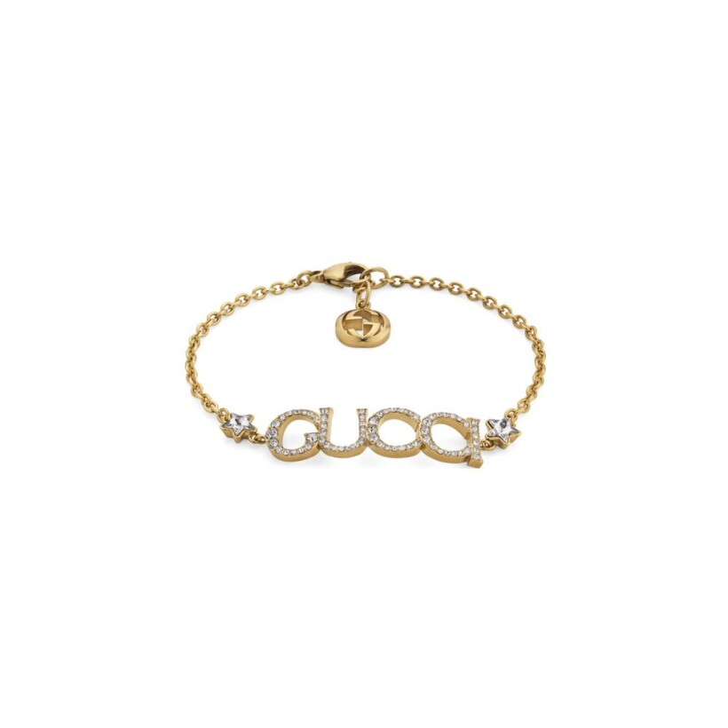 Bracelet Gucci Script en métal doré et cristaux, taille L