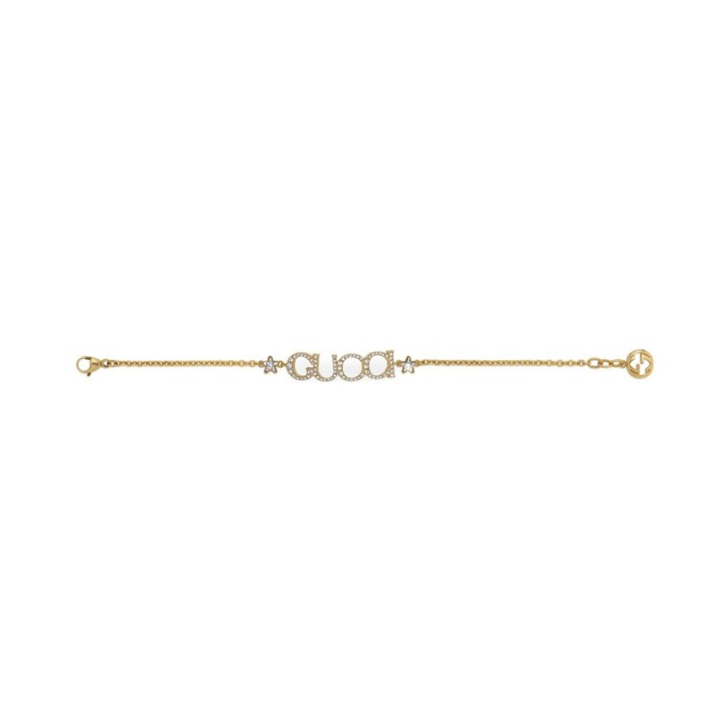 Bracelet Gucci Script en métal doré et cristaux, taille L