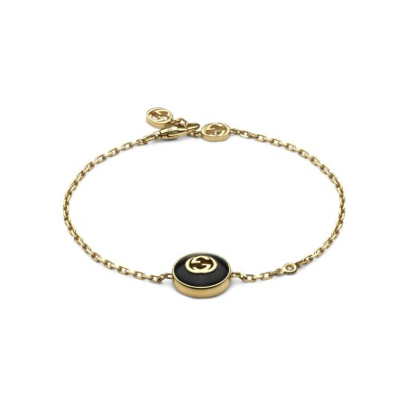 Bracelet Gucci Interlocking en or jaune, onyx et diamants, 16 cm