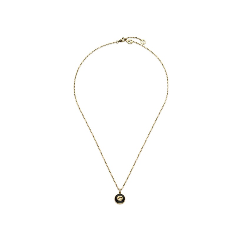 Collier Gucci Interlocking en or jaune, onyx et diamants