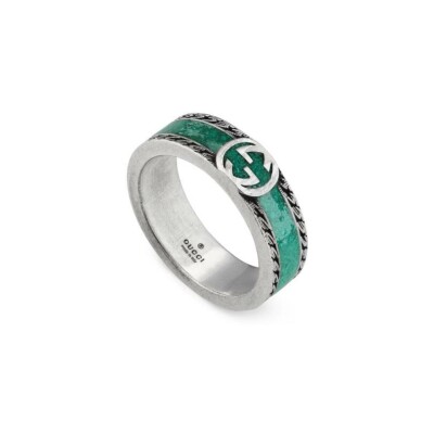 Bague Gucci Interlocking en argent et émail turquoise