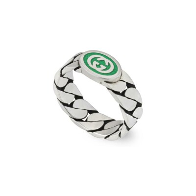 Bague Gucci Interlocking en argent et émail vert