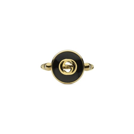 Bague Gucci Interlocking en or jaune, onyx et diamants, taille 53