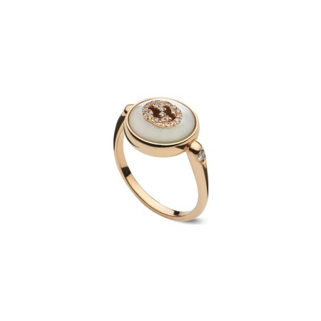 Bague Gucci Interlocking en or rose, perle et diamants, taille 52