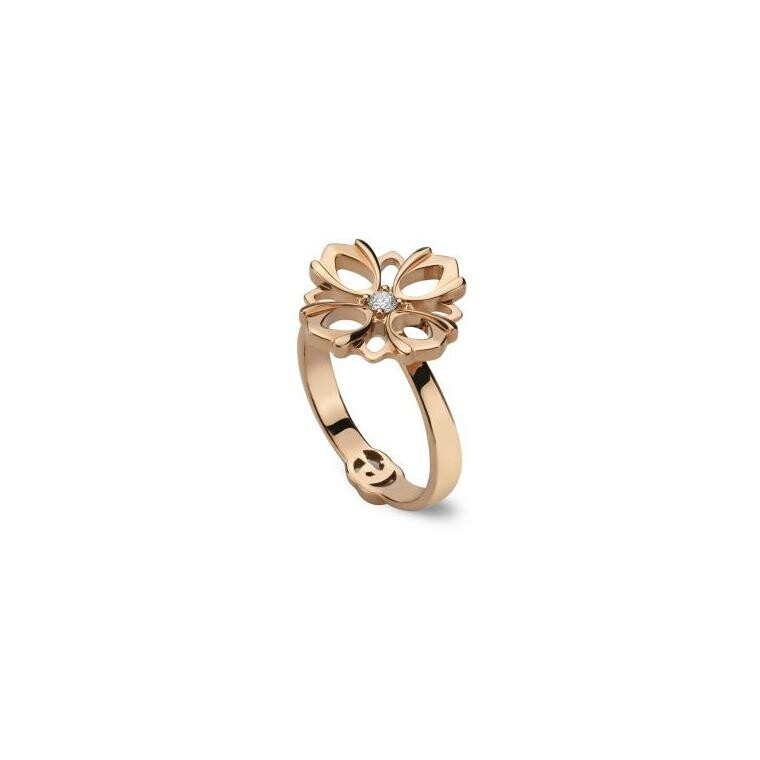 Bague Gucci Flora en or rose et diamant, taille 55