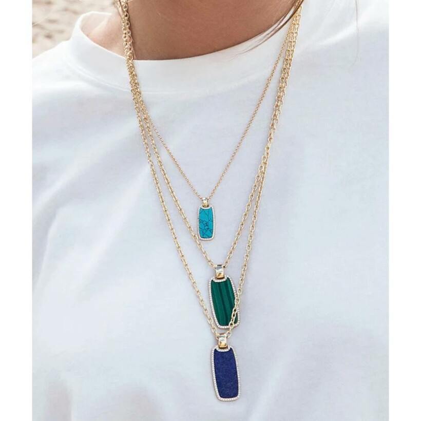 Collier APM Monaco Été en plaqué or, oxydes de zirconium et malachite