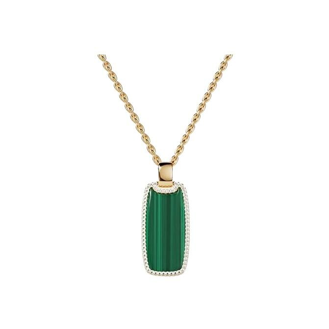 Collier APM Monaco Été en plaqué or, oxydes de zirconium et malachite