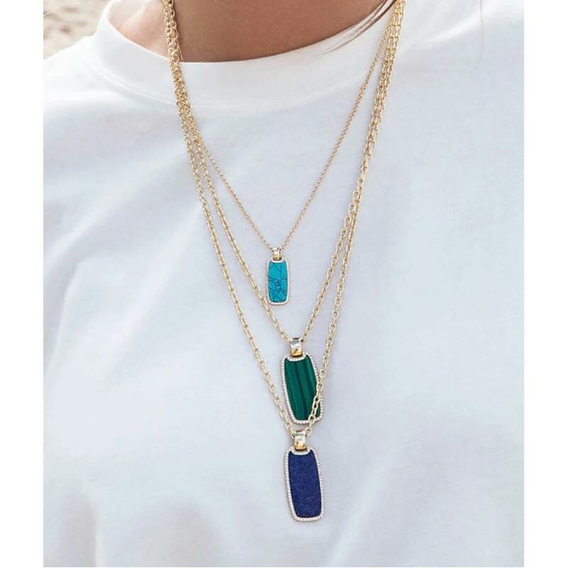 Collier APM Monaco Été en plaqué or, oxydes de zirconium et turquoise