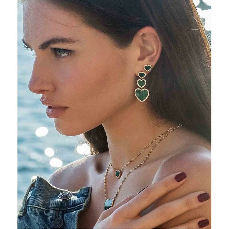 Boucles d'oreilles APM Monaco Malachite en plaqué or, oxydes de zirconium et malachite