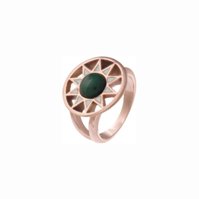 Bague Odena Yolena en acier rosé, émail et malachite