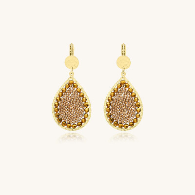 Boucles d'oreilles Sàntibé Bijoux Ysé en laiton, métal doré et perles champagne