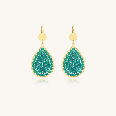 Boucles d'oreilles Sàntibé Bijoux Ysé en laiton, métal doré et perles vert émeraude
