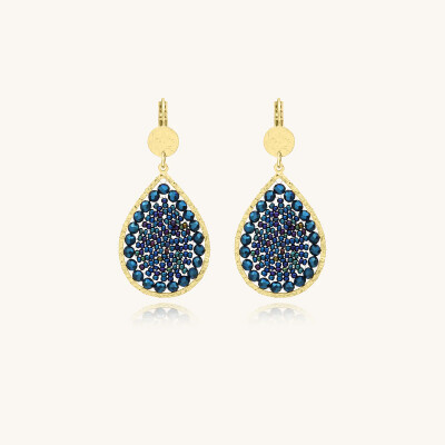 Boucles d'oreilles Sàntibé Bijoux Ysé en laiton, métal doré et perles bleu marine