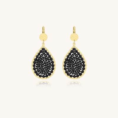 Boucles d'oreilles Sàntibé Bijoux Ysé en laiton, métal doré et perles noir