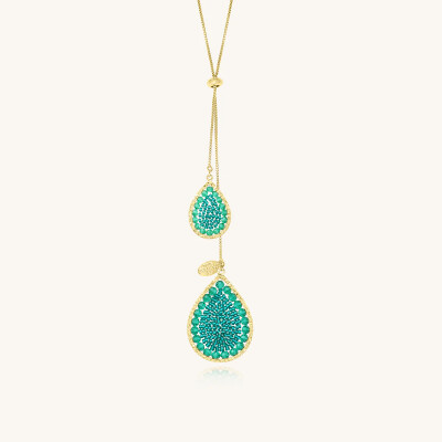 Collier Sàntibé Bijoux Ysé en laiton, métal doré et perles vert émeraude