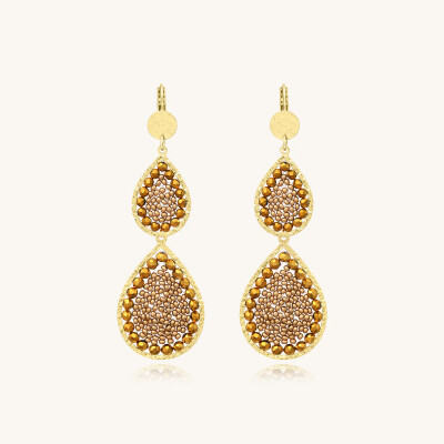 Boucles d'oreilles Sàntibé Bijoux Ysé en laiton, métal doré et perles champagne