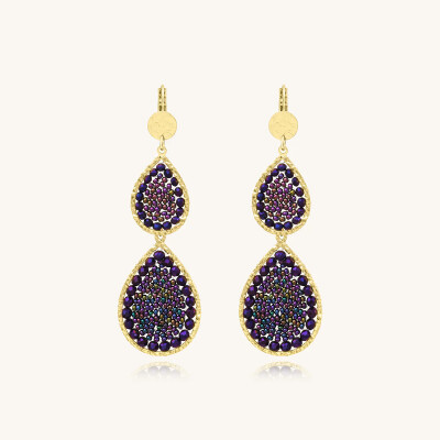 Boucles d'oreilles Sàntibé Bijoux Ysé en laiton, métal doré et perles violet nuit
