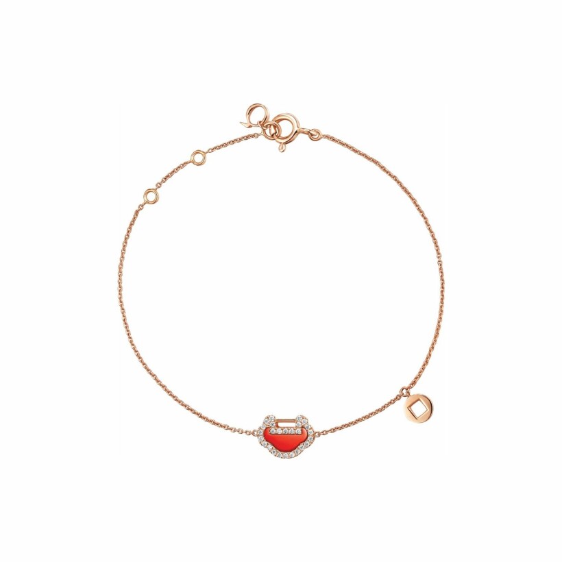 Bracelet Qeelin Yu Yi en or rose, diamants et agate rouge