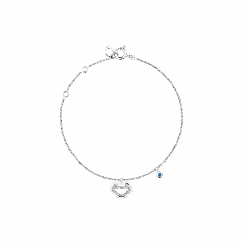 Bracelet Qeelin Yu Yi en or blanc, diamants et saphir bleu