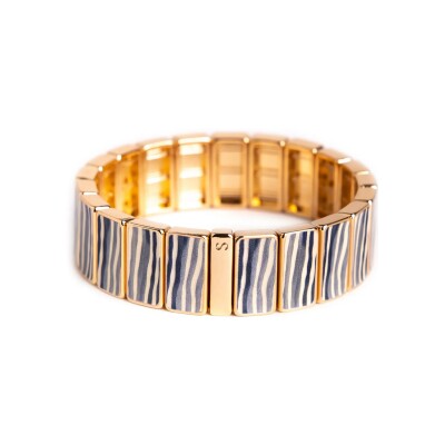 Bracelet Simone à Bordeaux Zebra Brume & Bleu Nuit en métal doré émaillé