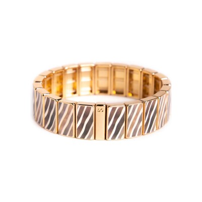 Bracelet Simone à Bordeaux Zebra Galet & Marron en métal doré émaillé