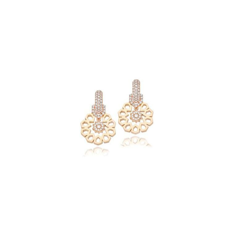 Zellij earrings, pink gold and diamonds