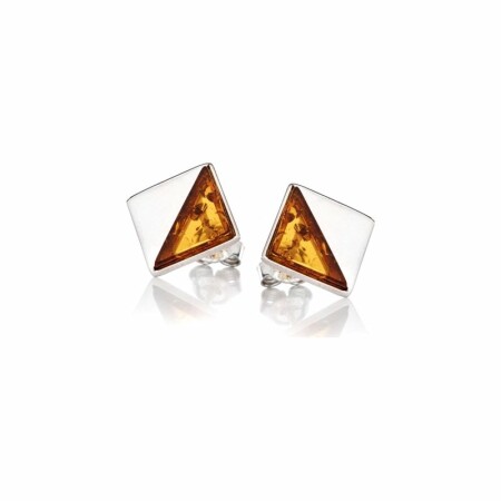 Boucles d'oreilles en argent rhodié et ambre