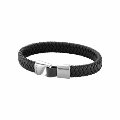 Bracelet Zeades Tangon en métal rhodié et cuir noir